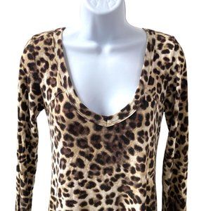 Karen Kane Leopard Long Sleeve Scoop Neck Soft Stretchy Dress Sz S #04